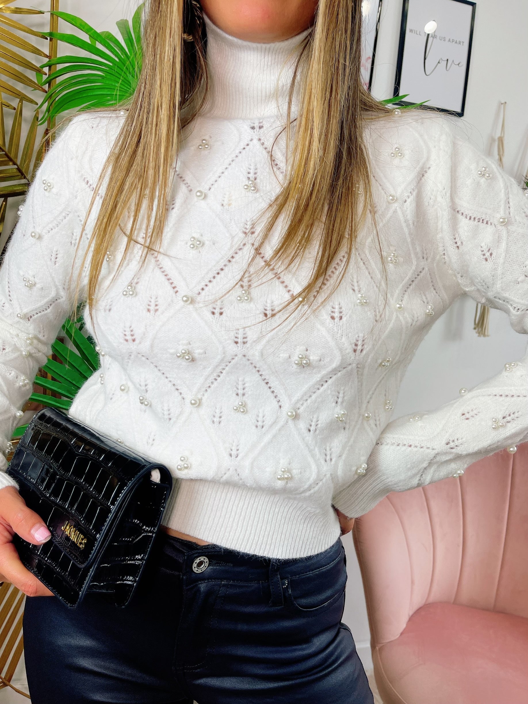 Maglione top quality con perle bianco
