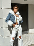 Giaccone di jeans pelo bianco