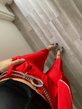 Completo giacca e pantalone strass rosso