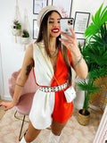Tutina a Blazer bicolor con borsetta bianco Arancio