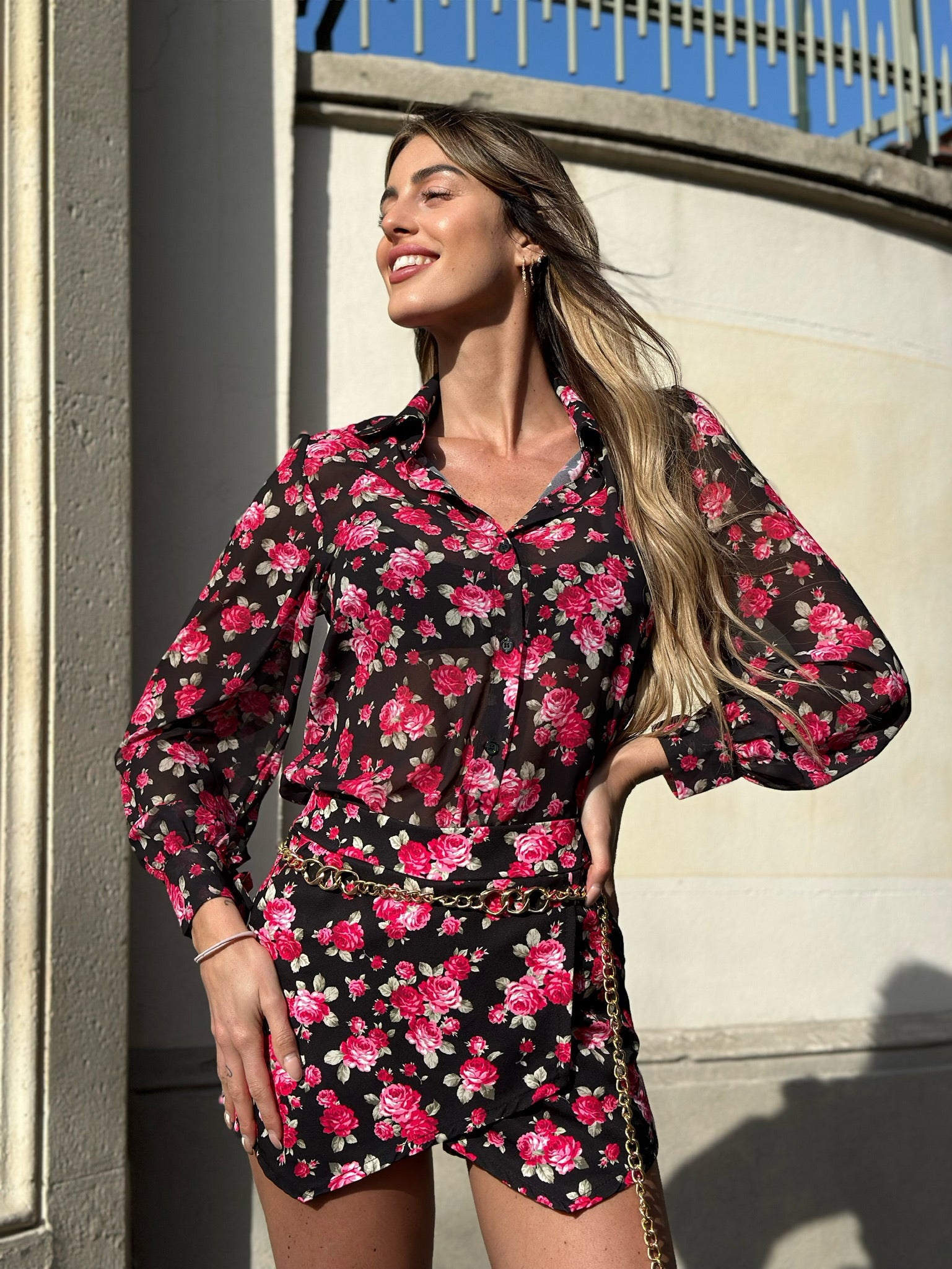 Completo camicia e short a fiori