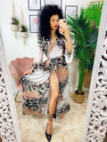 Abito a kimono leopardato con cintura