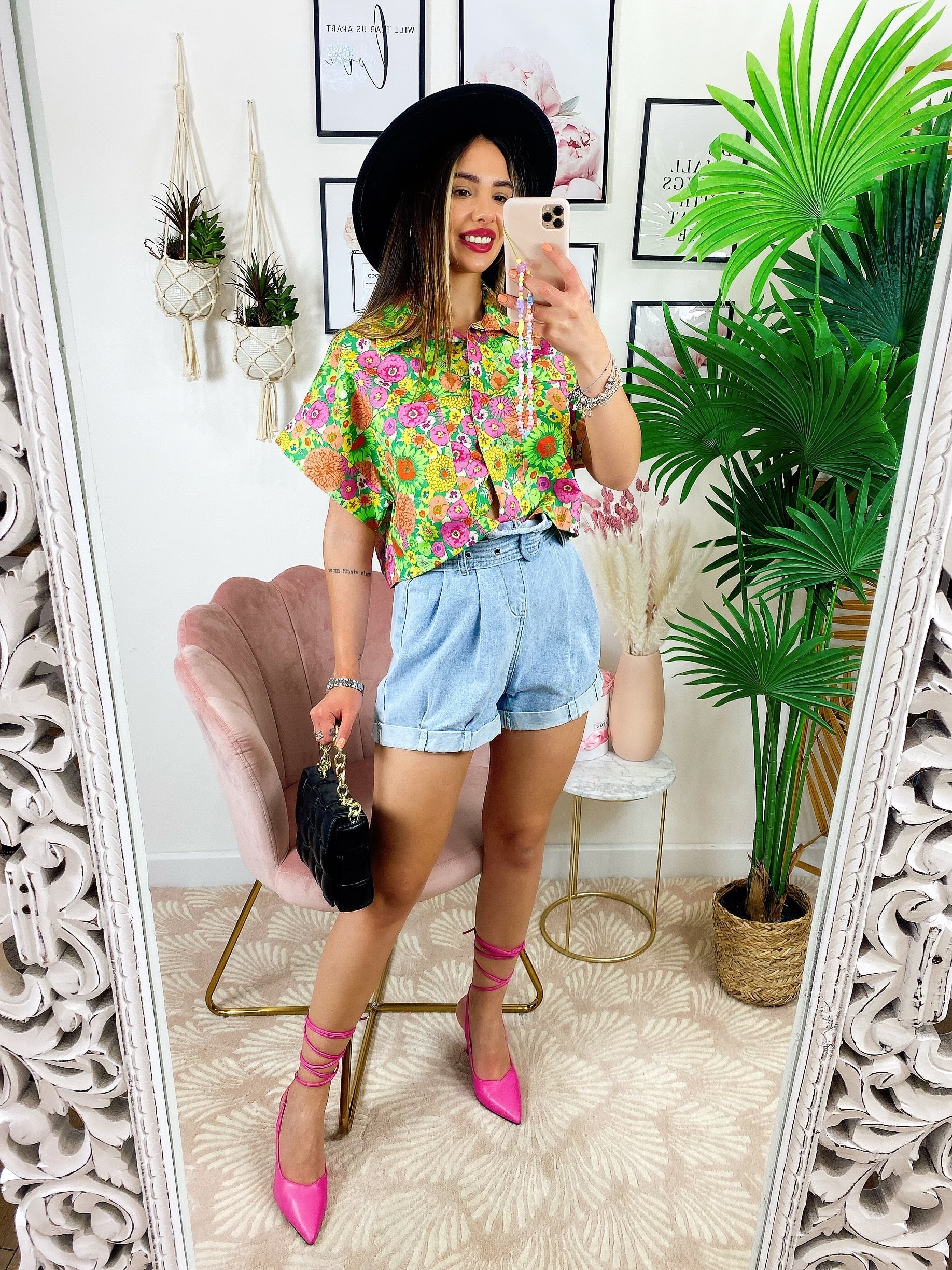 Camicia crop stampa a fiori