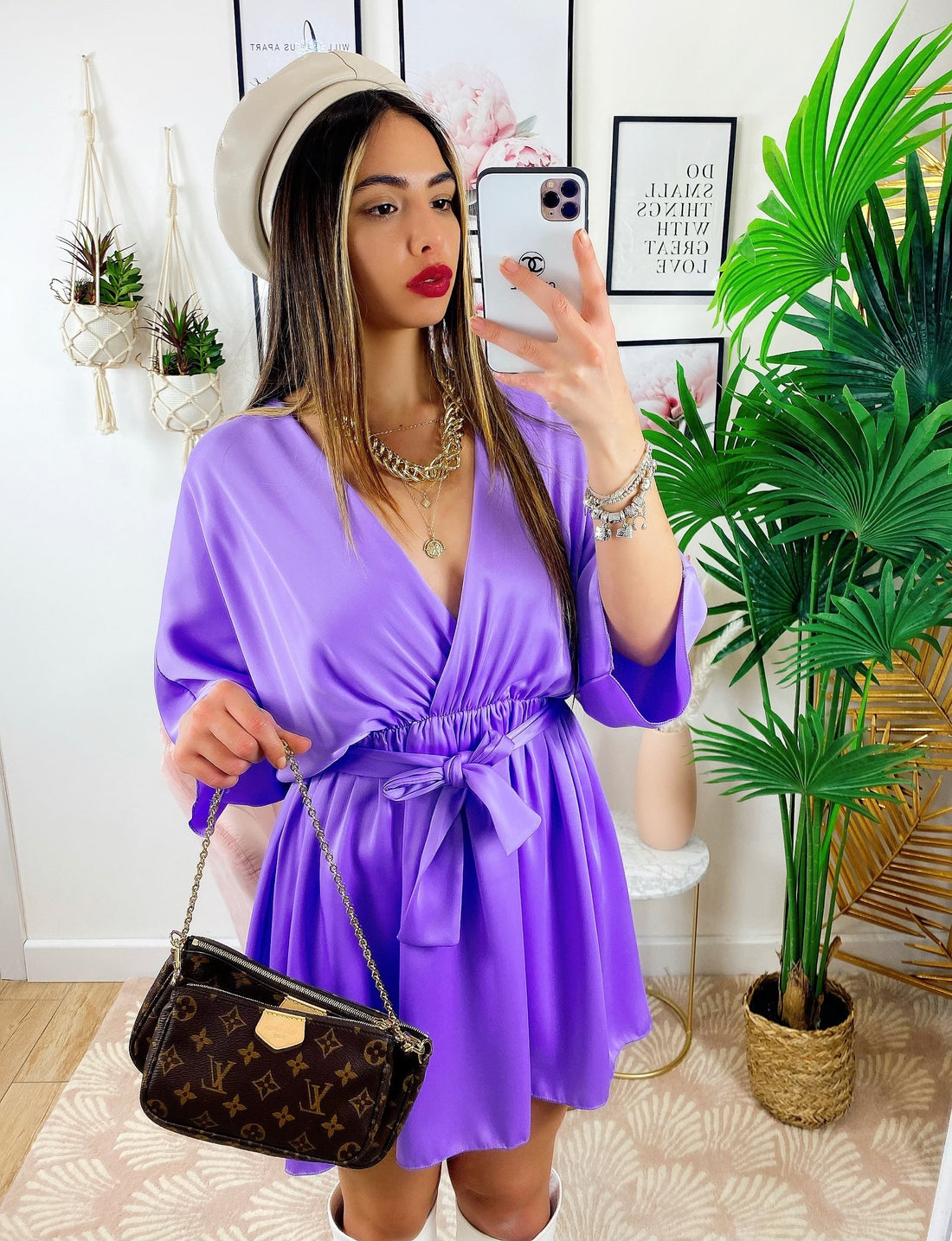 Abito a kimono in raso con cintura