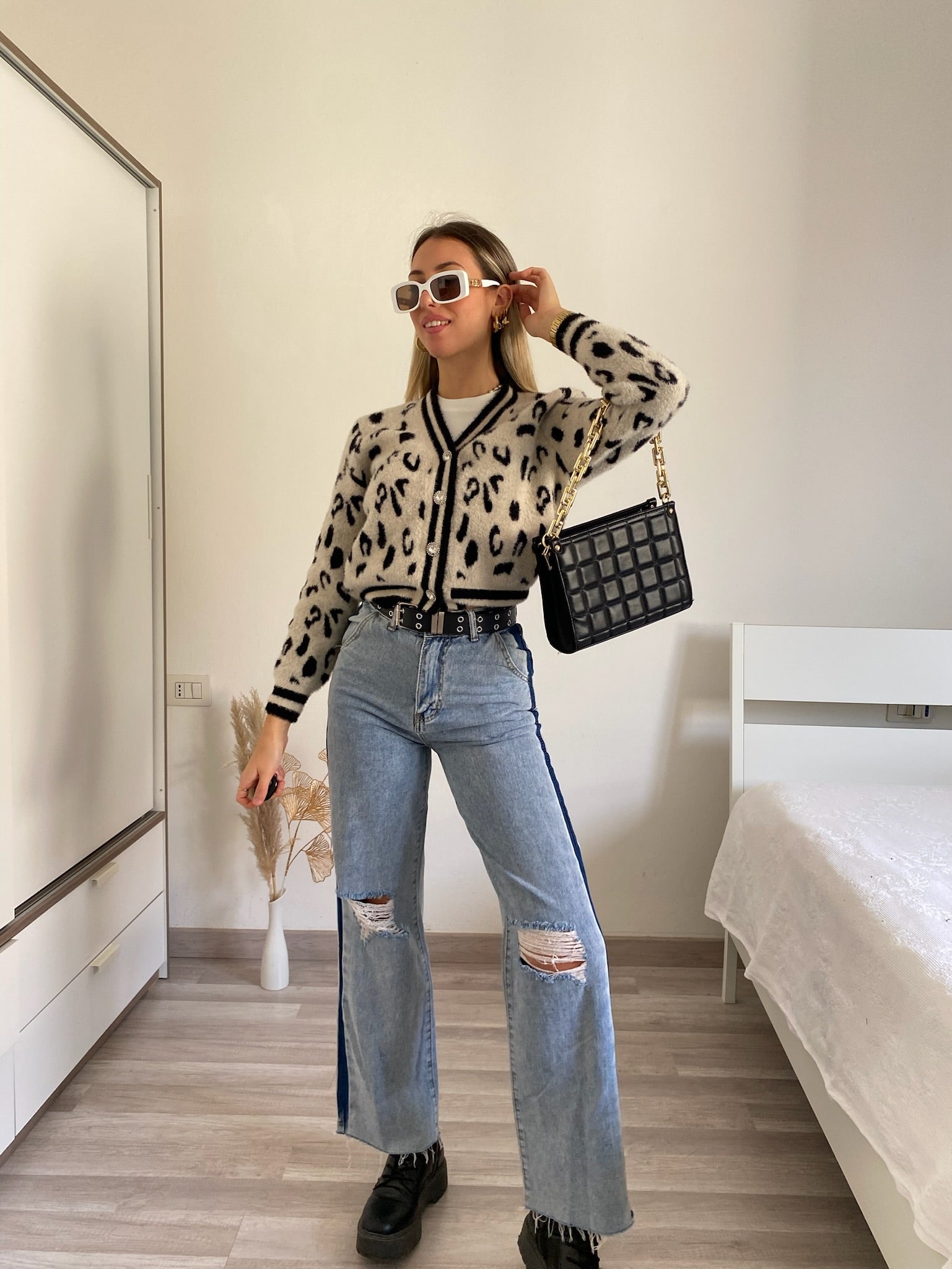 Cardigan animalier bianco nero