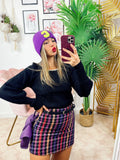 Gonna in tweed con sfumature viola