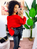 Maglione scollo a barchetta con trecce rosso