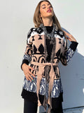 Cardigan con frange e cinta dettaglio Cipria