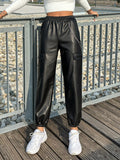 Pantalone in ecopelle con catenina nero