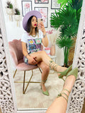 Completo etnico Short e t-shirt base Celeste e lilla
