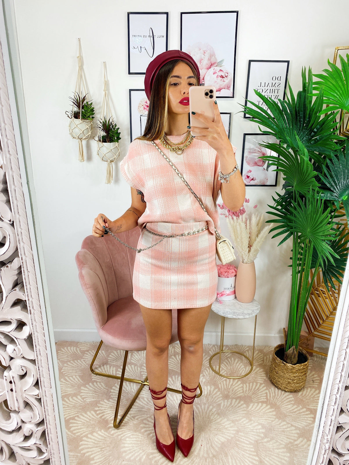 Set gonna e maglia crop Rosa