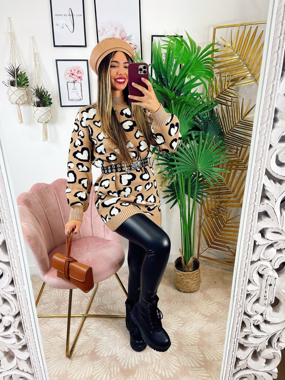 Maxi maglione morbidissimo con cuori Camel