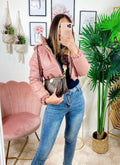 Bomber crop in ecopelle Rosa