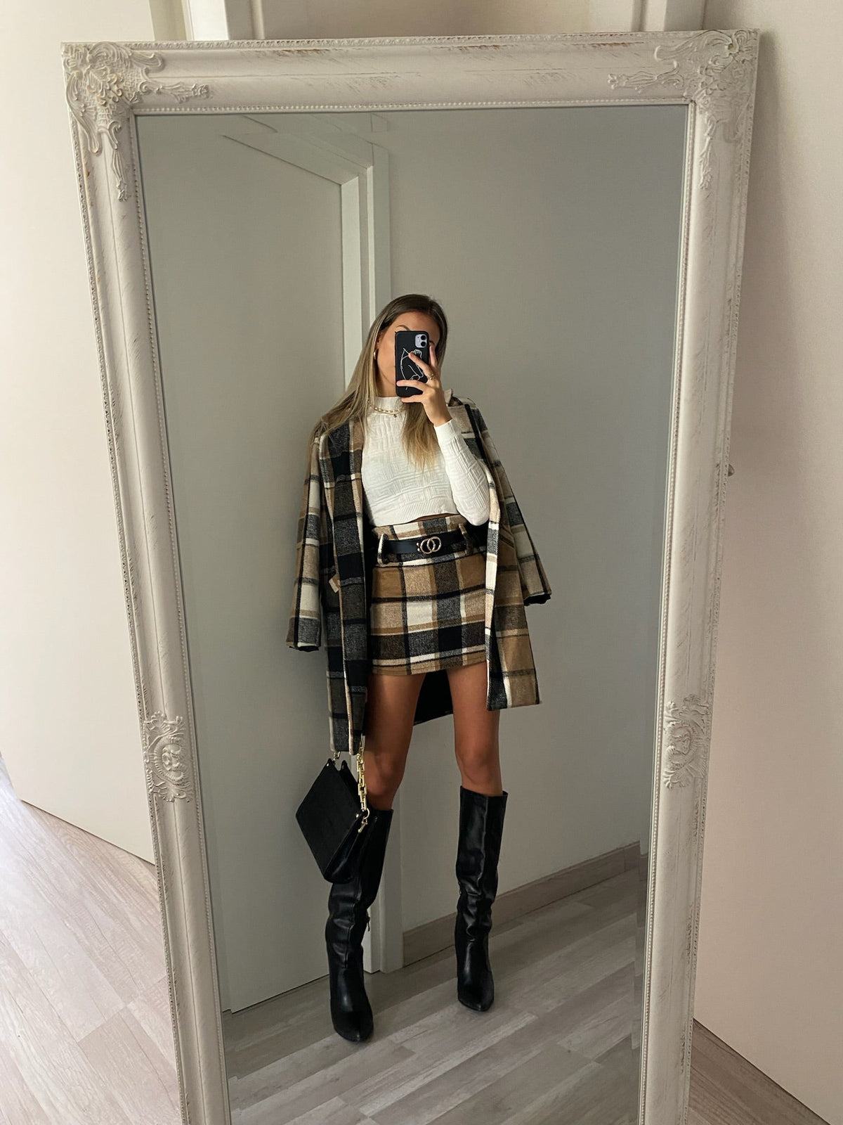 Cappotto check Camel nero