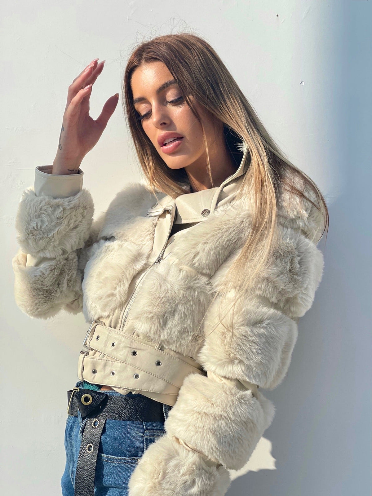 Giaccone beige con pelo morbidissimo