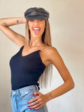 Top a costine nero spalline oro