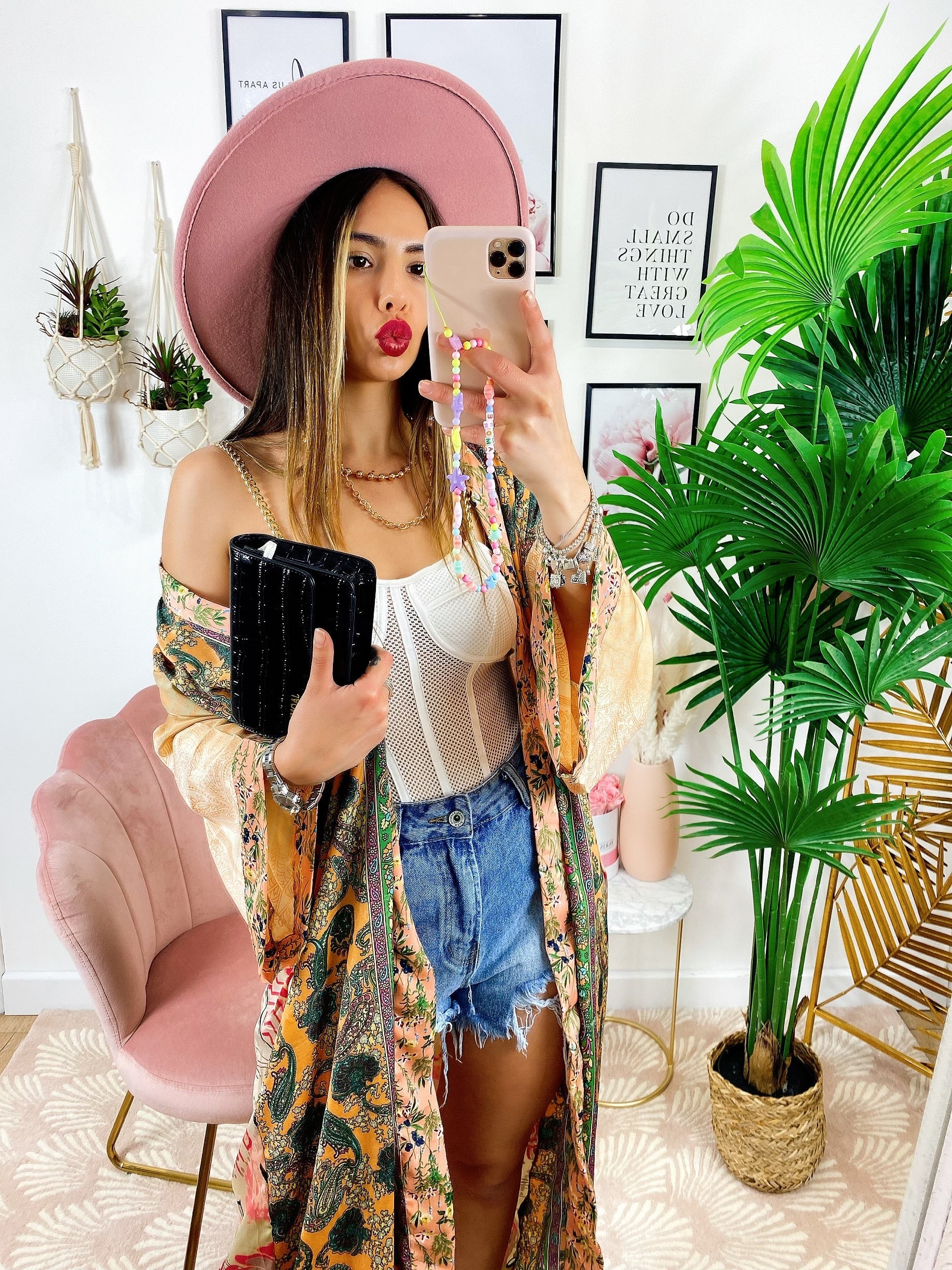 Kimono in seta etnico colori pescati