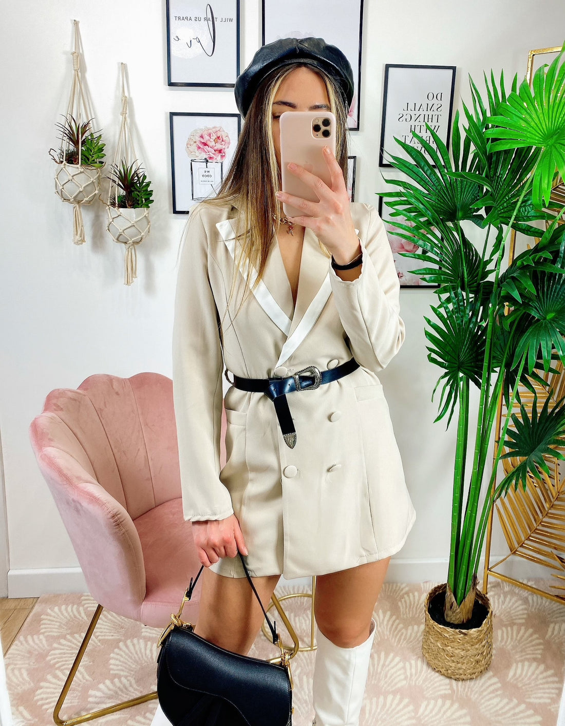 Abito Blazer con cintura beige