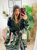 Cardigan frange e dettaglio verde