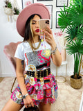 Completo etnico gonna e t-shirt base fucsia