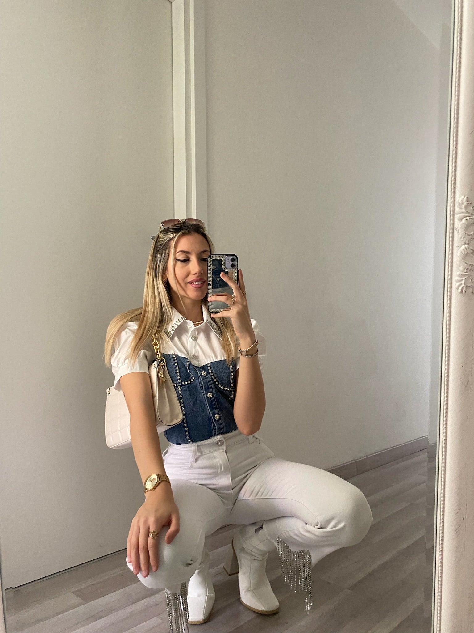 Camicia in jeans con strass