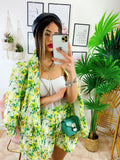 Completo Giacca e Short fiori lime
