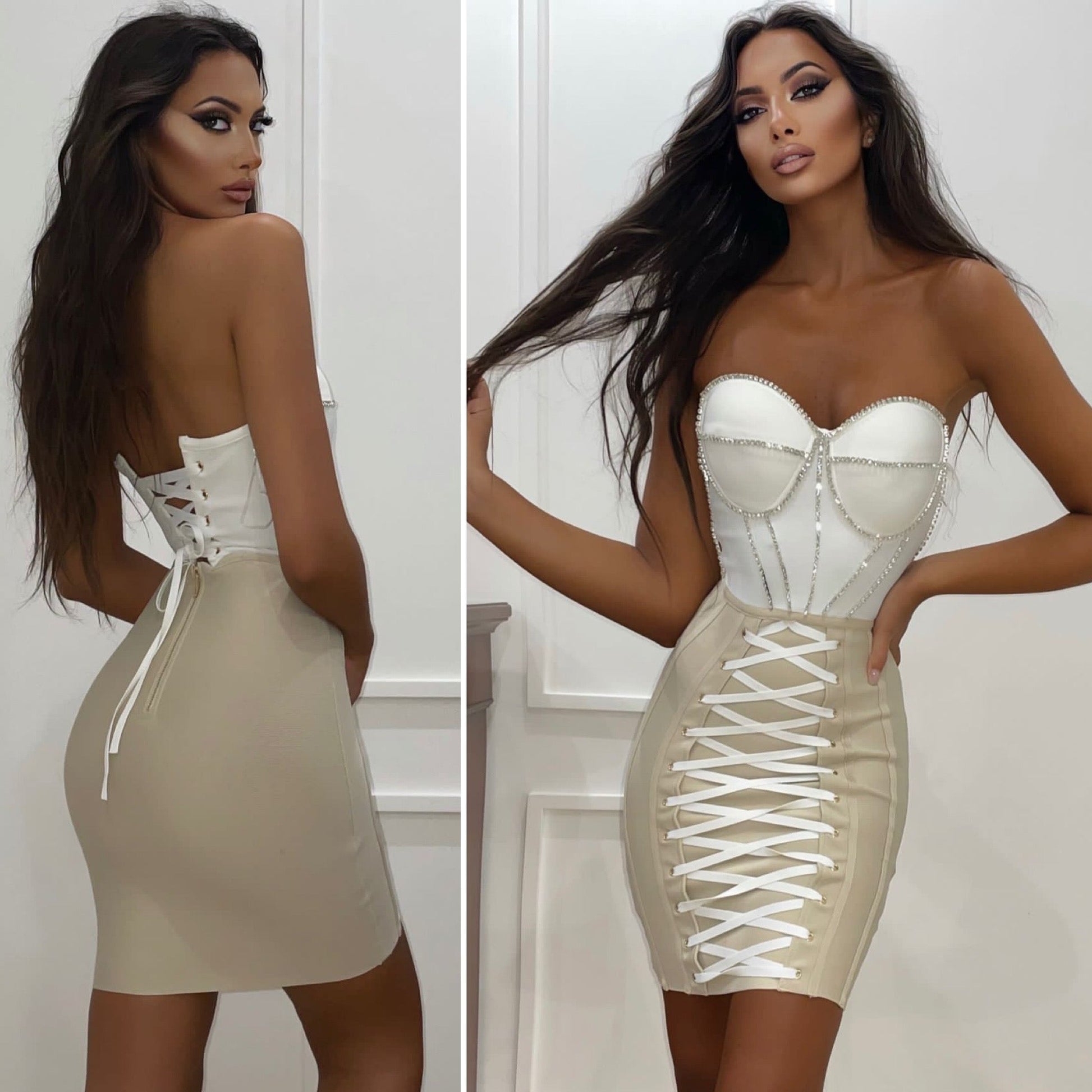 Abito bustier bianco beige