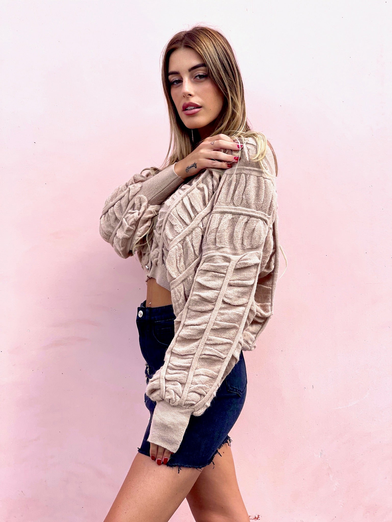 Cardigan panna a trecce