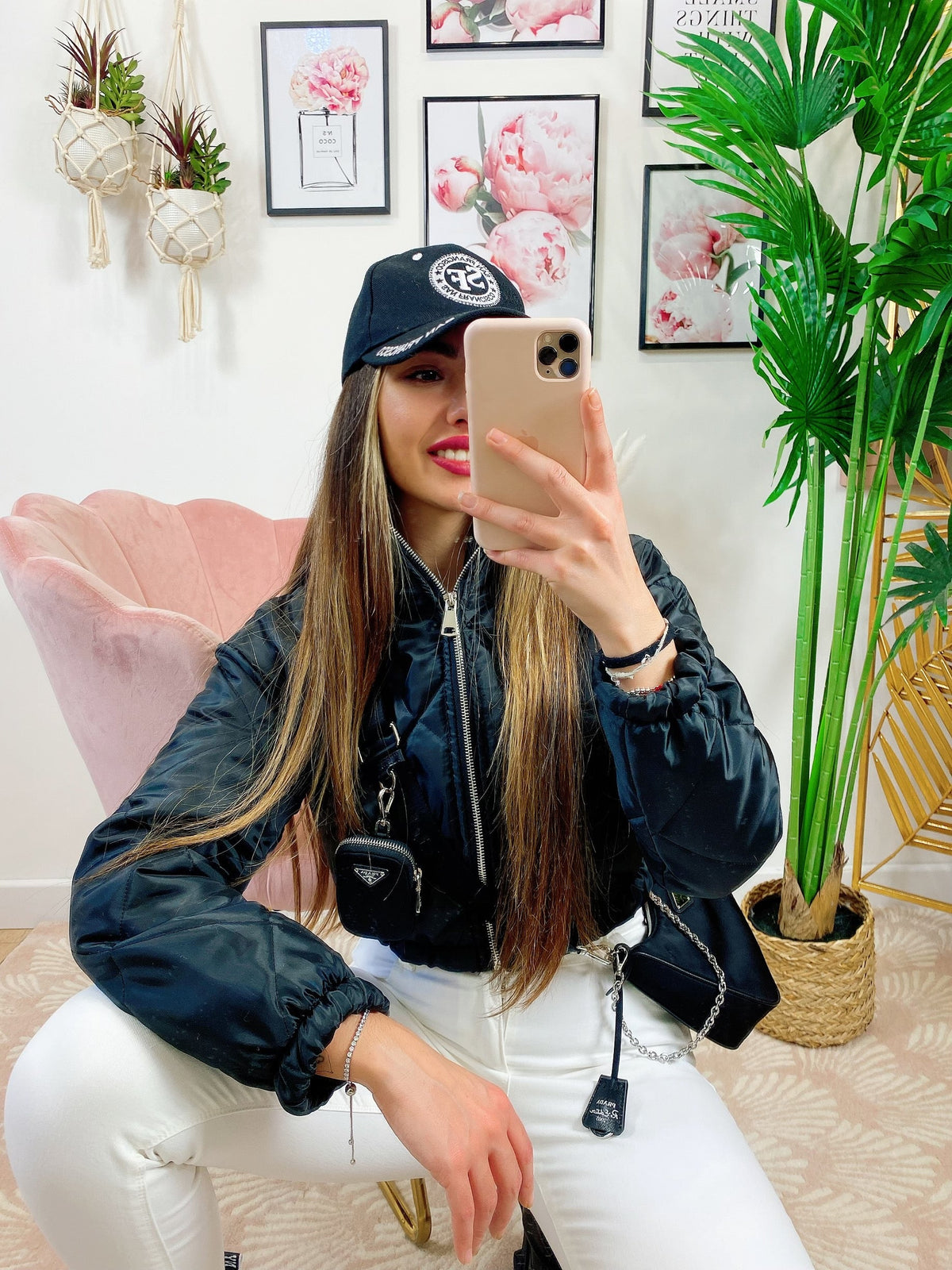 Bomber crop a rombi Nero