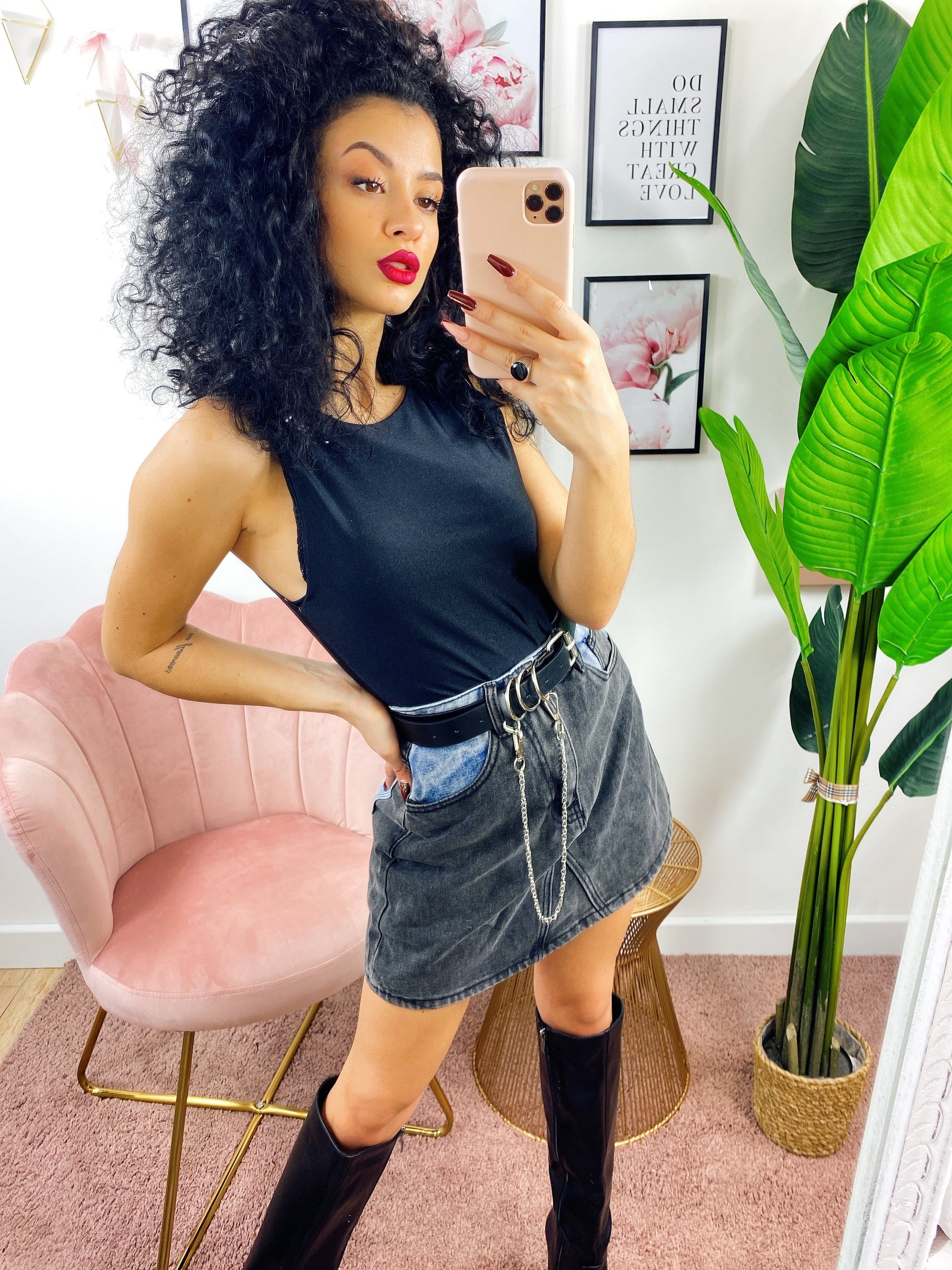 Gonna di Jeans compresa cintura Black