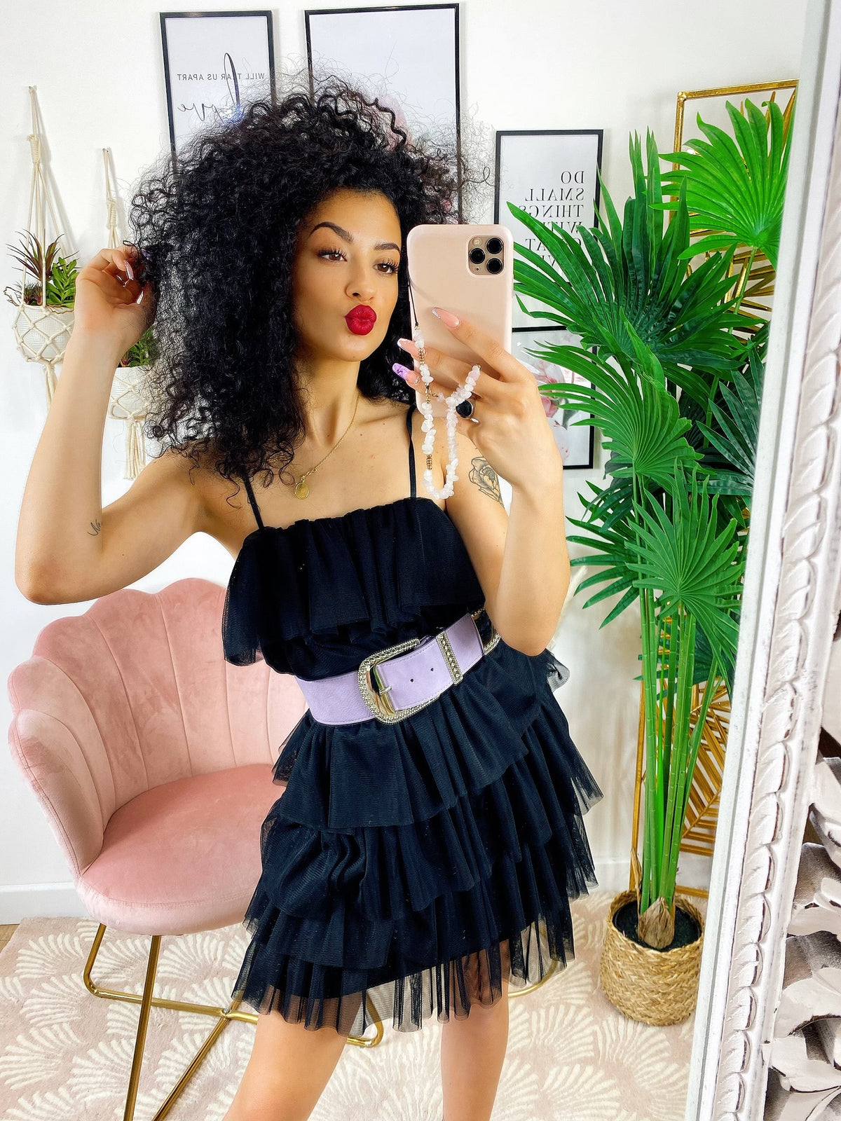 Abito in tulle a balze Venere Nero