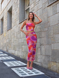 Completo top e gonna in tulle arancio Fuxia