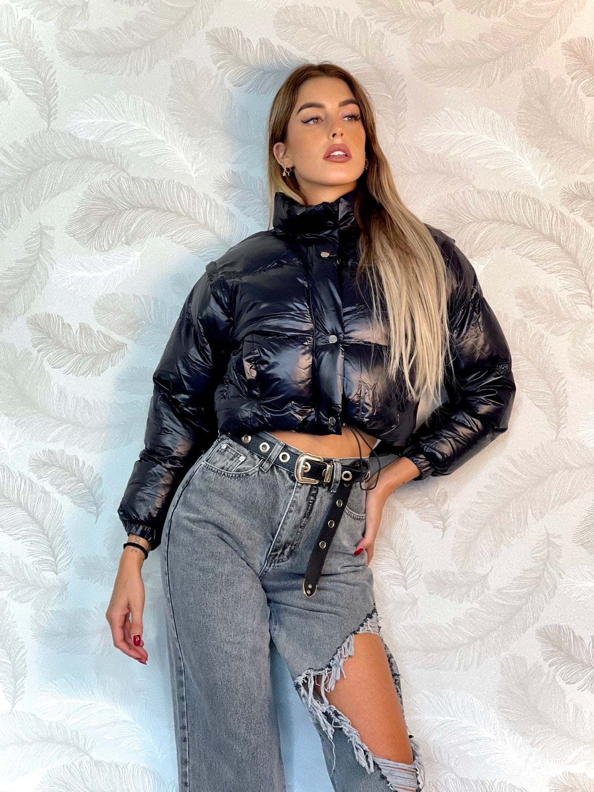 Piumino Crop nero