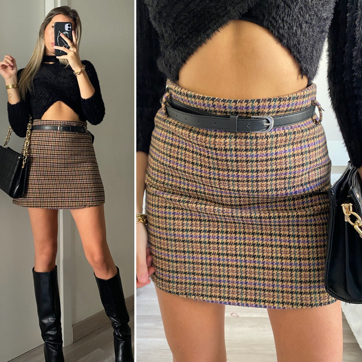 Gonna in tweed nude e lilla
