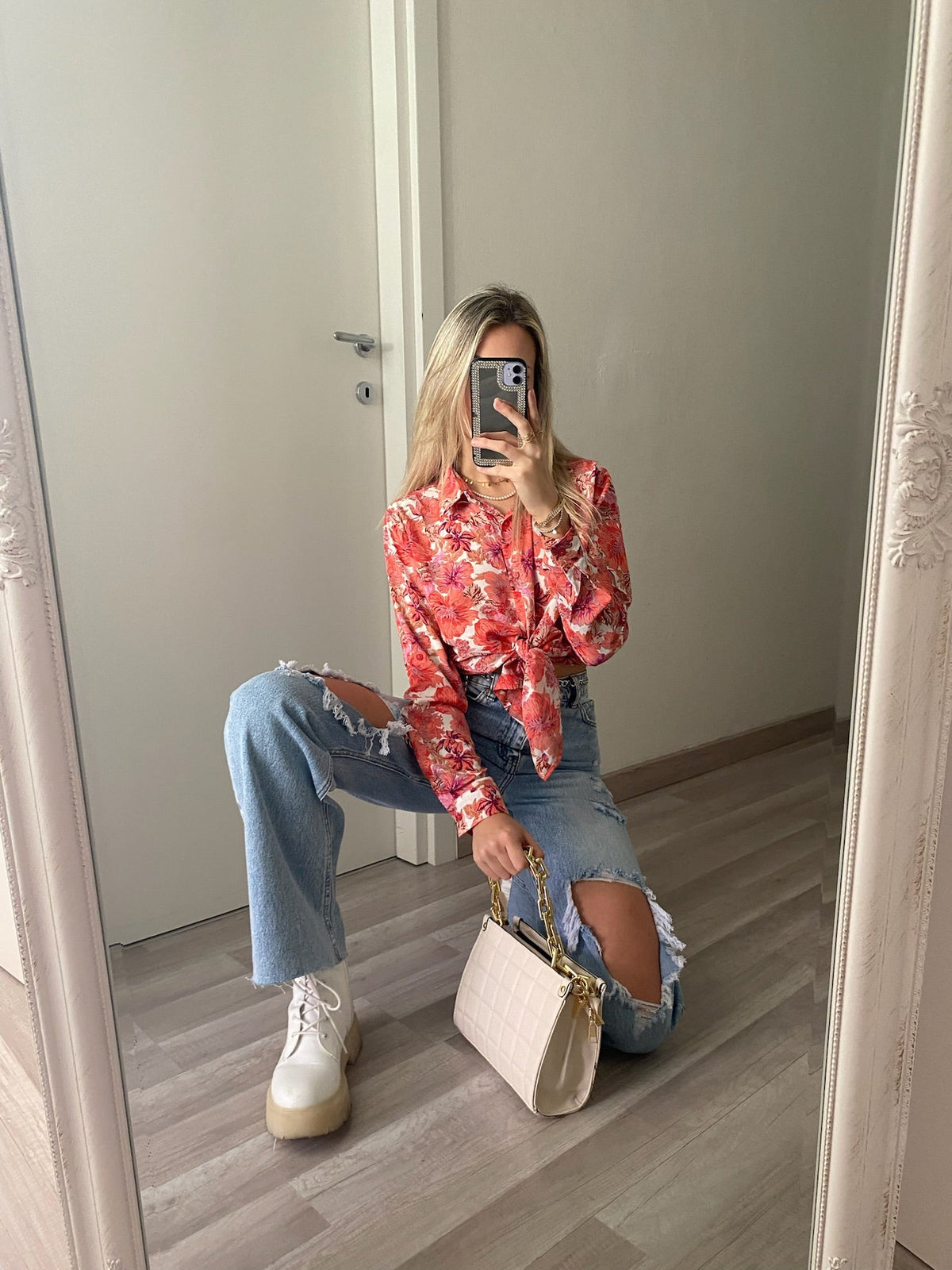 Camicia floreale corallo