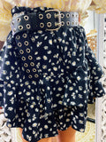 Gonna con balza e fiori asimmetrica