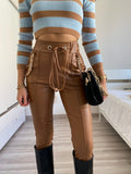 Leggins in eco-pelle con catene Camel