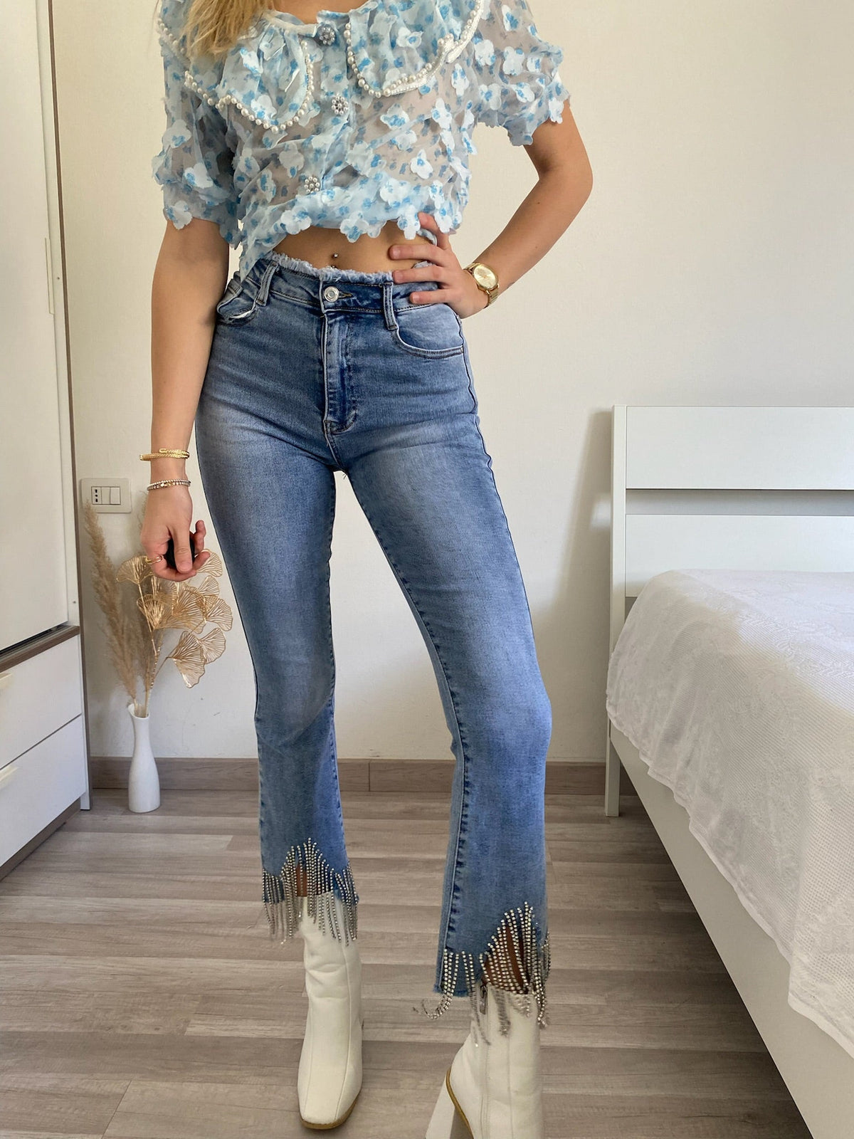 Jeans con frange argento