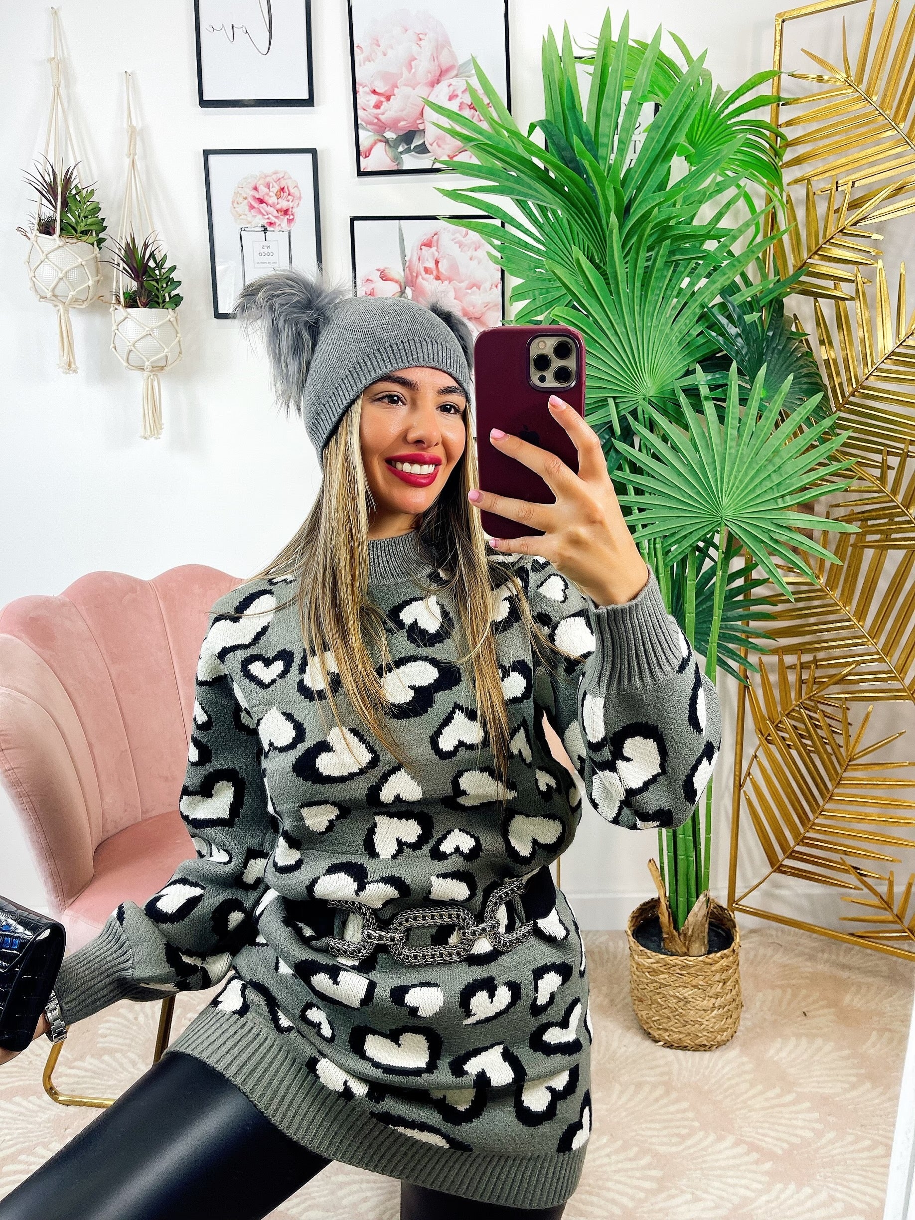 Maxi maglione morbidissimo con cuori Grigio