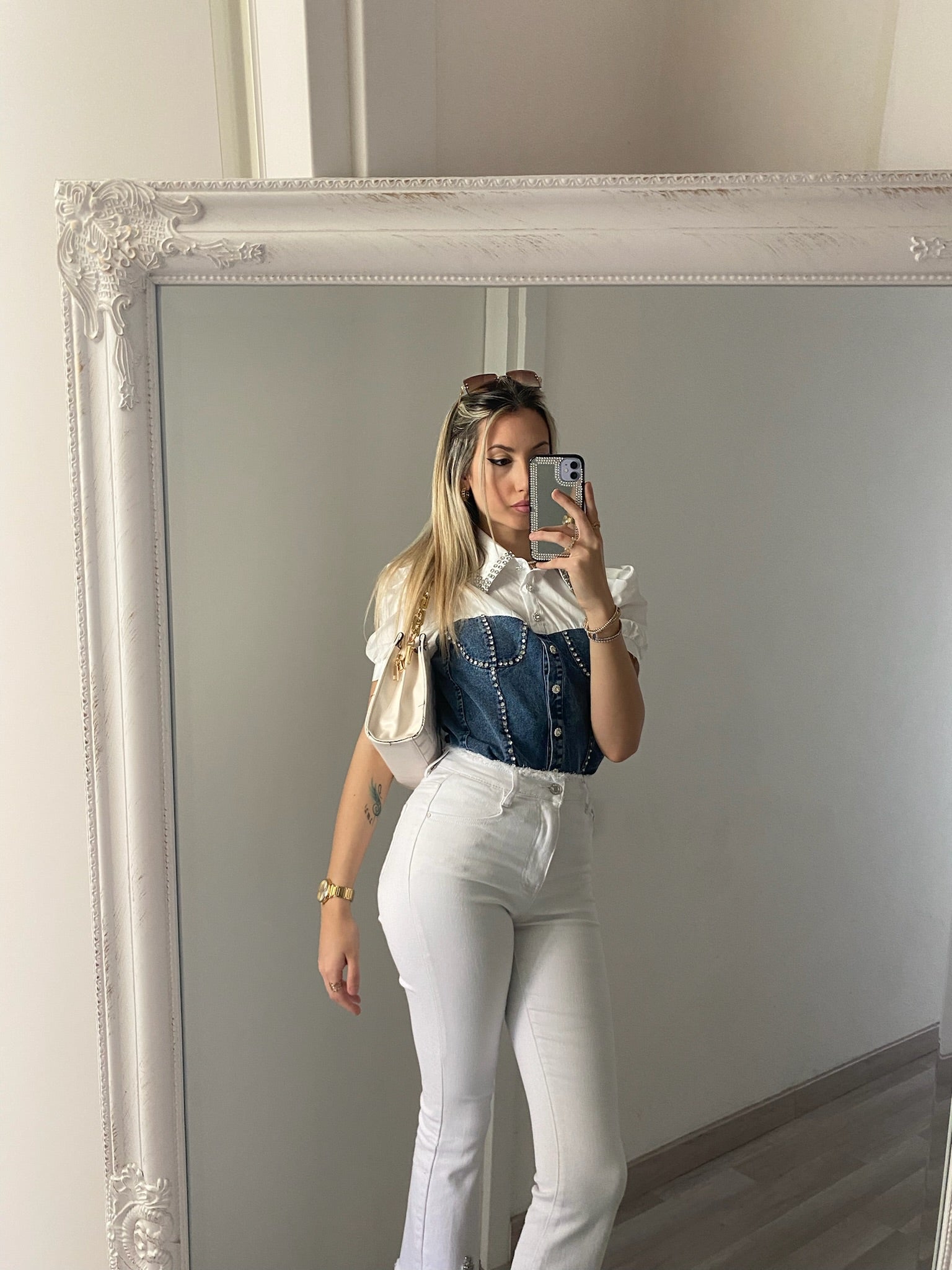 Camicia in jeans con strass