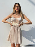 Abito corto in tulle beige