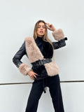 Giaccone nero/beige con cintura