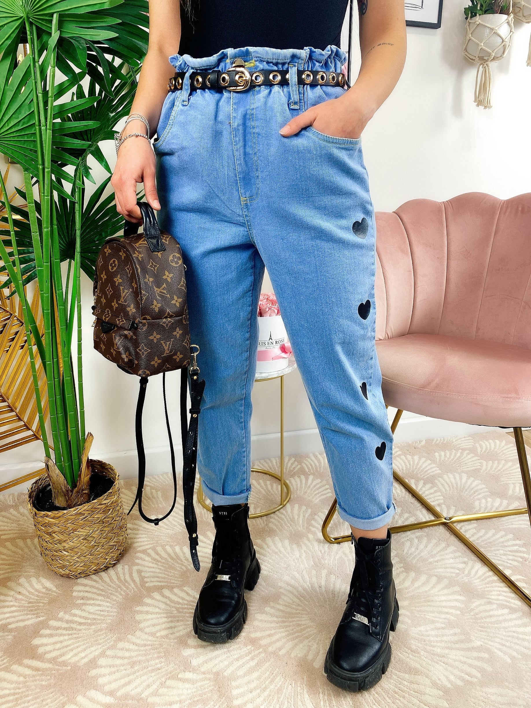 Jeans con cuori Nero