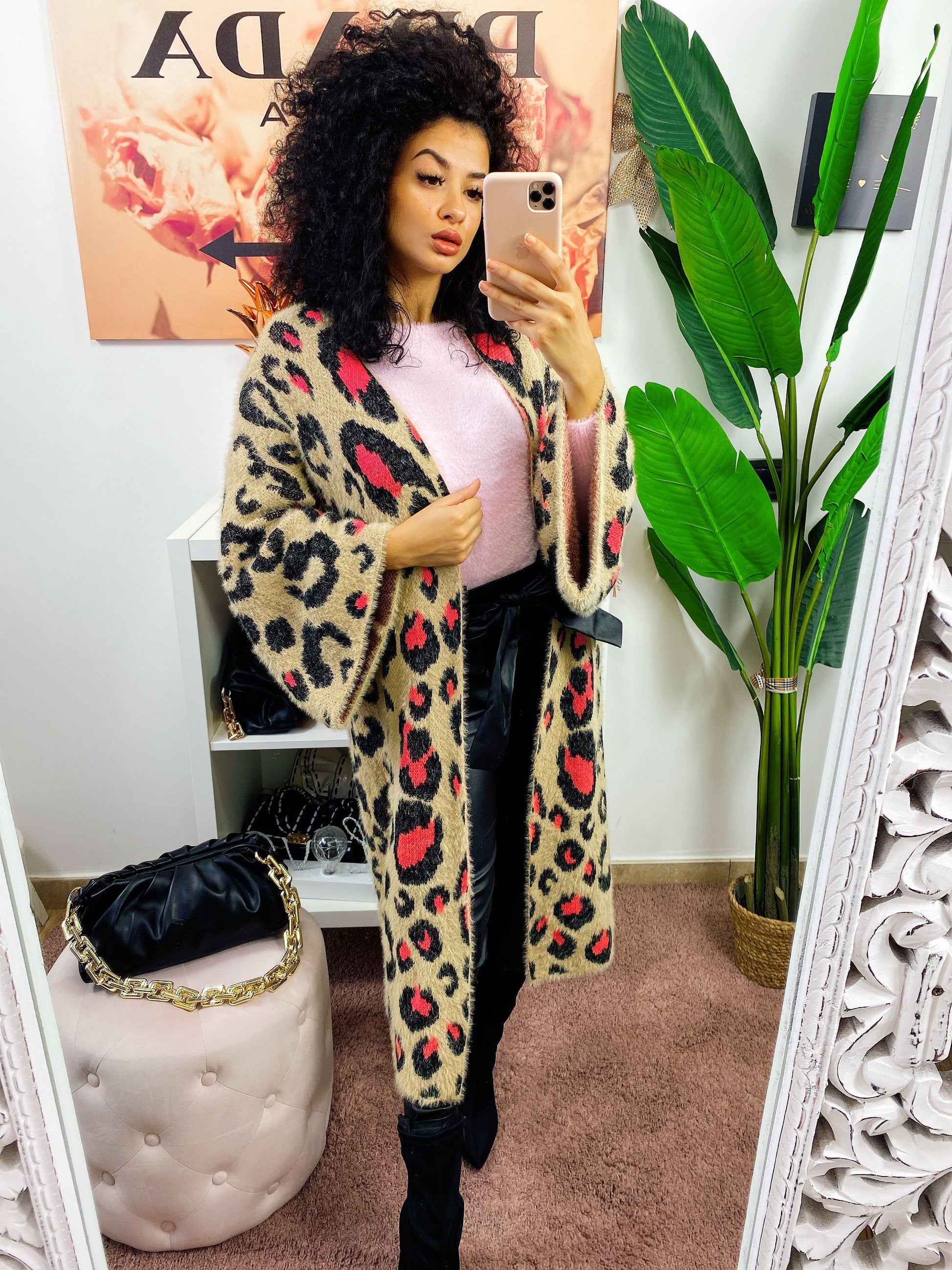 Cardigan maculato con dettagli Fuxia