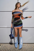 Abito multicolor con scollo base nera