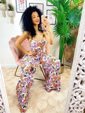 Tuta con pantalone a pieghine fiori lilla