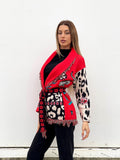 Cardigan con frange e cintura rosso