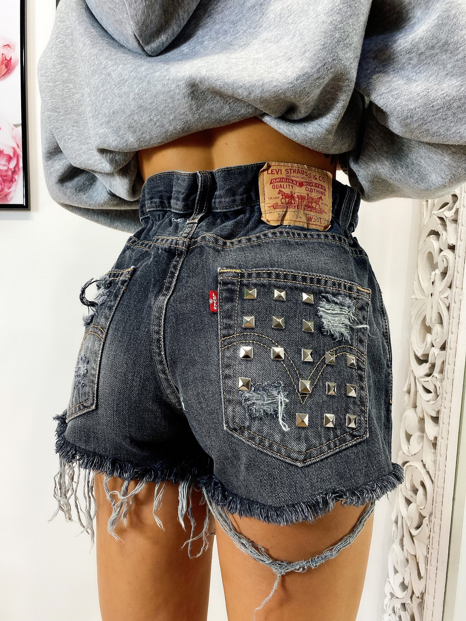 Short Levi’s Vintage con Borchie bagno grigio