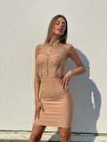 Abito bustier nude con strass