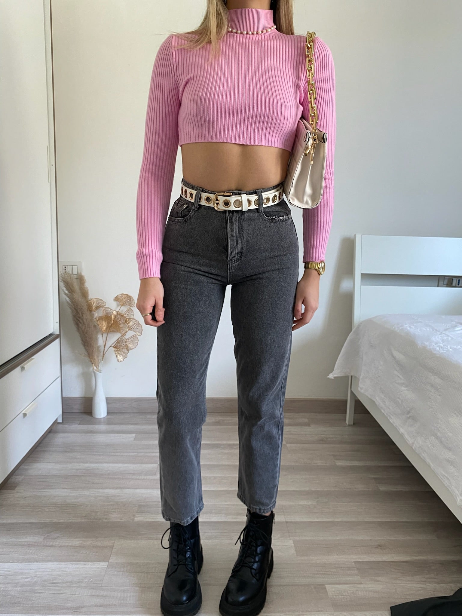Jeans wide leg grigio